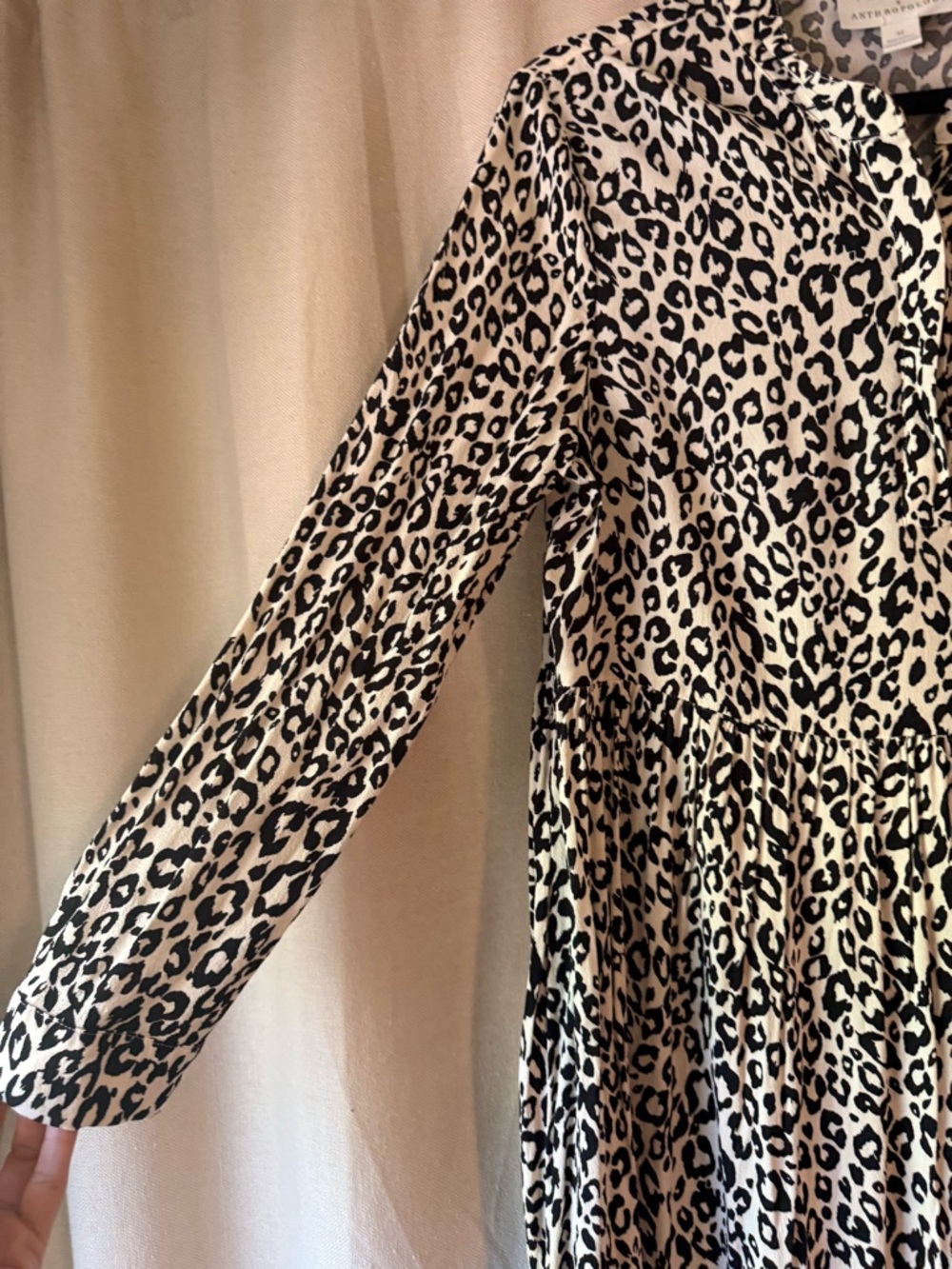 Anthropologie Black & White Leopard Print Long Sleeve Maxi Dress - Picture 2 of 7